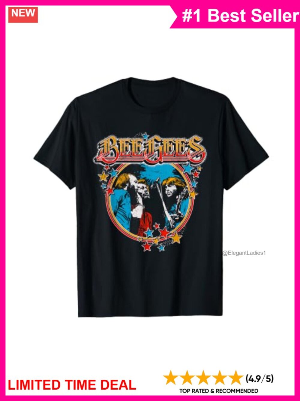 Bee Gees Vintage Stars Graphic T-Shirt Short Sleeve Cotton Music Tee